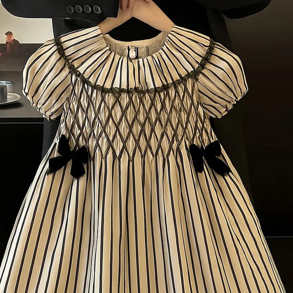 Robe d'été pour filles, nouveau Style, rayée, manches courtes, jupe quotidienne, pur coton, à la mod