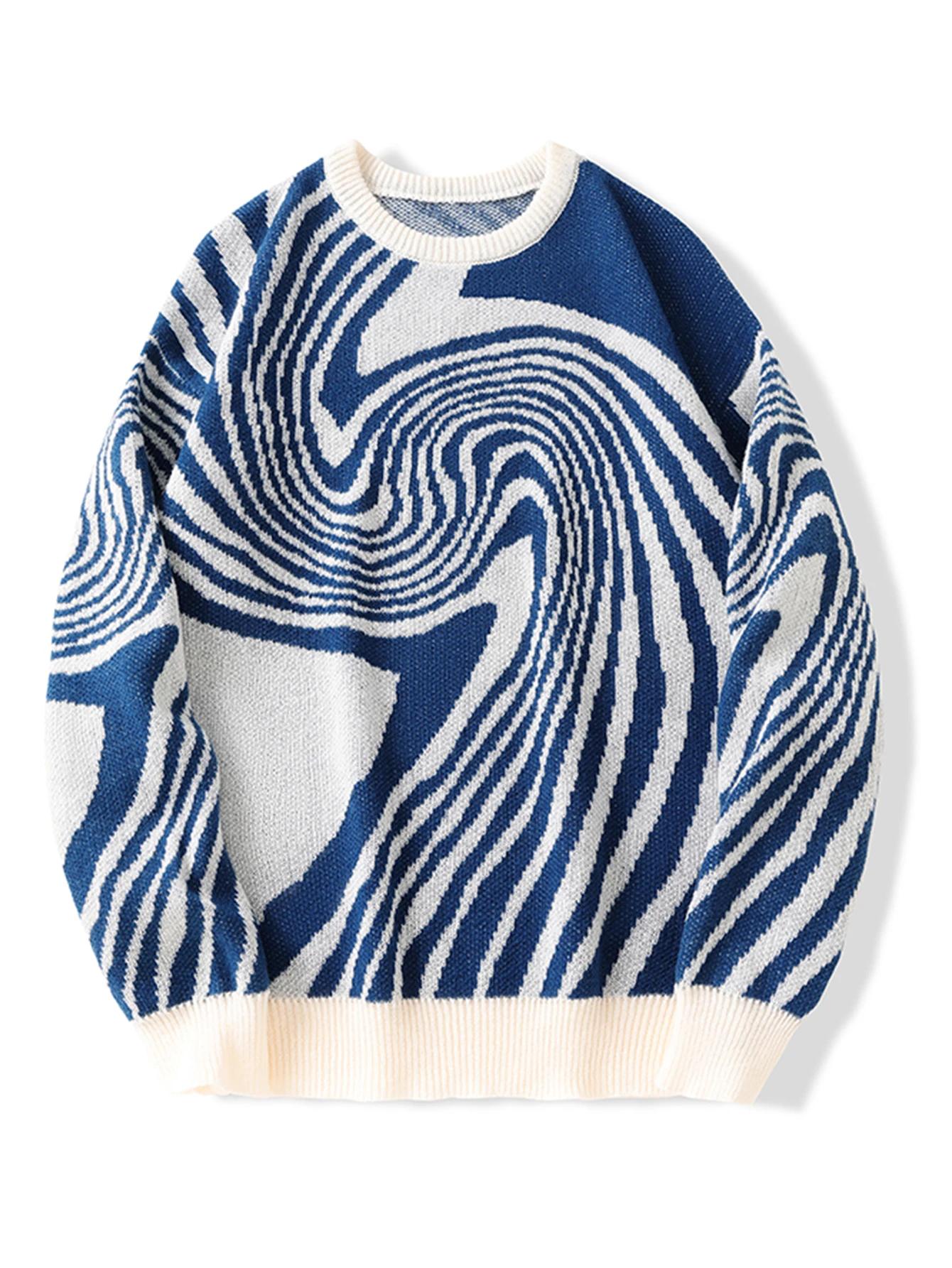 Pull à motif jacquard labyrinthe pour hommes, pull décontracté, col rond, les abonnés, document popu