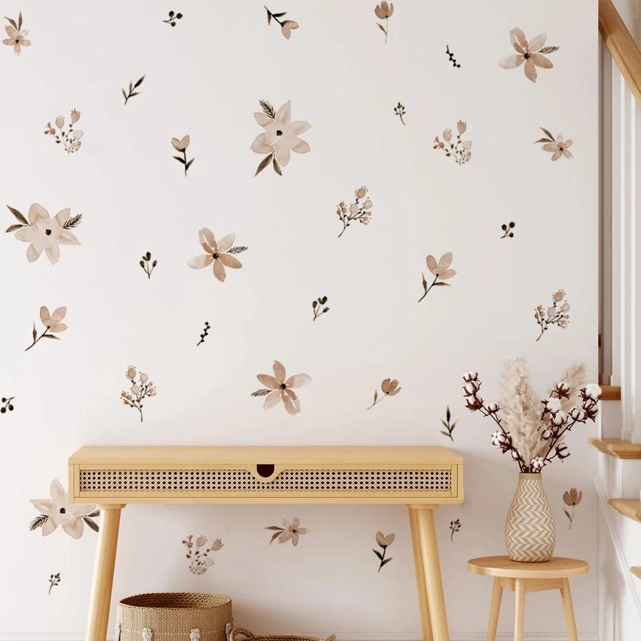 Autocollant mural fleur bohème aquarelle pour chambre d'enfant, salon, décoration d'intérieur, art é
