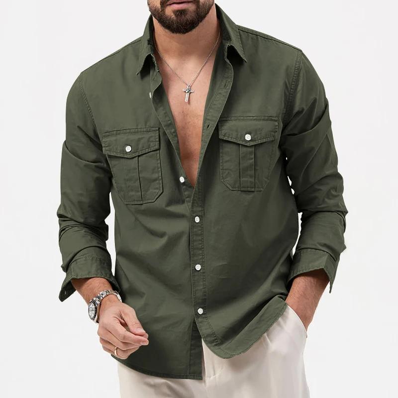 Chemise à manches longues pour hommes, vêtements de Fitness rétro Tiki de couleur unie, chemise d'au