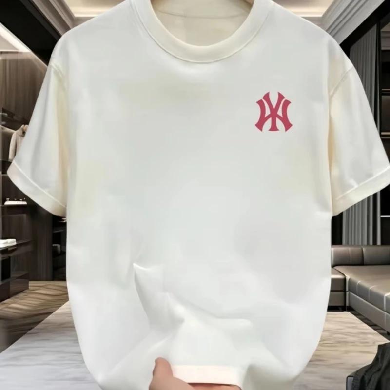 Nouveau T-shirt d'été à col rond en coton épais imprimé, style américain, à manches courtes, pour ho