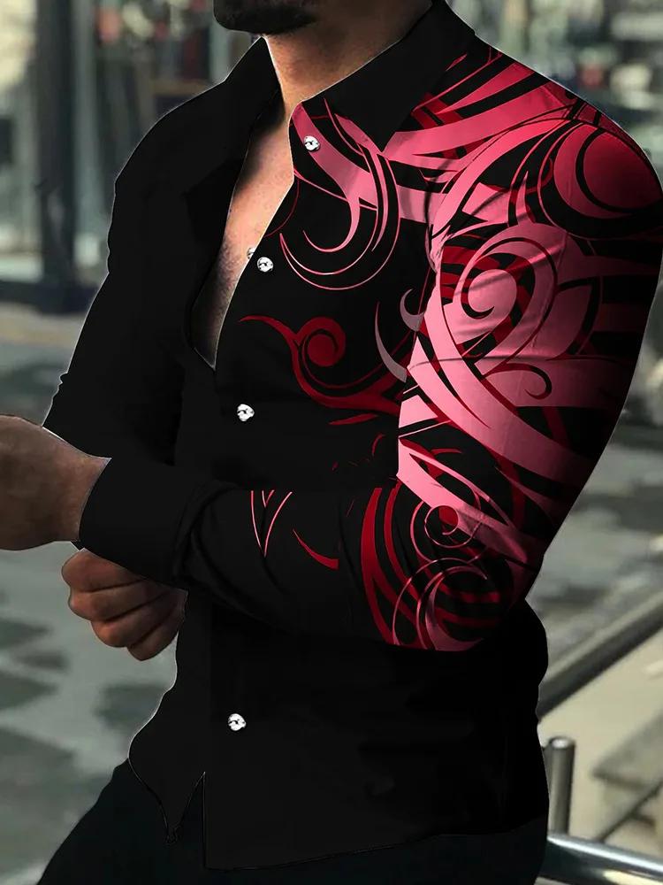 Chemises hawaïennes de luxe à motif doré pour hommes, chemises décontractées à la mode, manches long