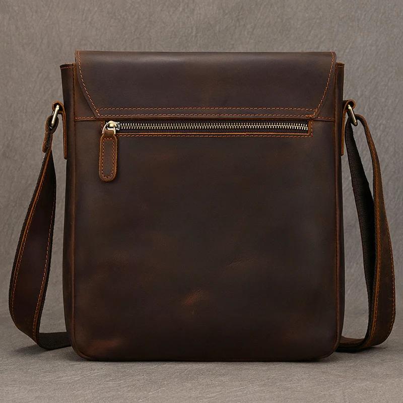 Sac messager Vintage en cuir véritable pour hommes, sac à bandoulière épais en cuir de vache, petit 