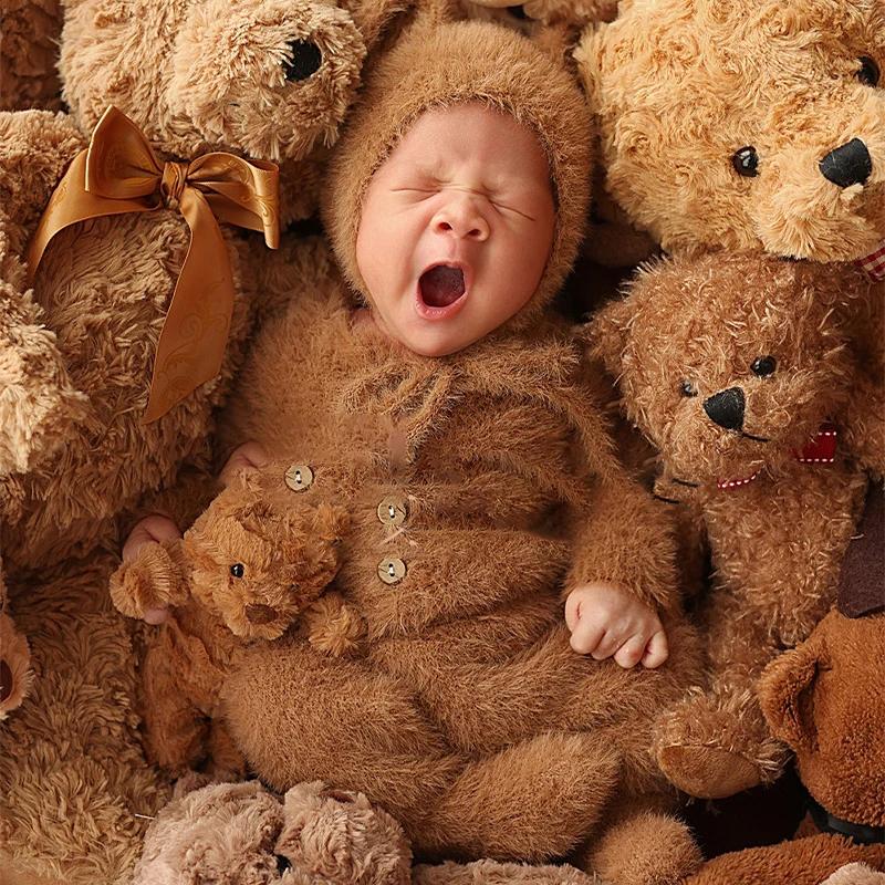 Poupées ours en peluche pour nouveau-né, accessoires de pose de photographie, arrière-plan de poupée