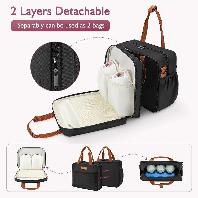 Sac de tire-lait détachable avec compartiment glace - sac de voyage portable pour lait maternel réfrigéré