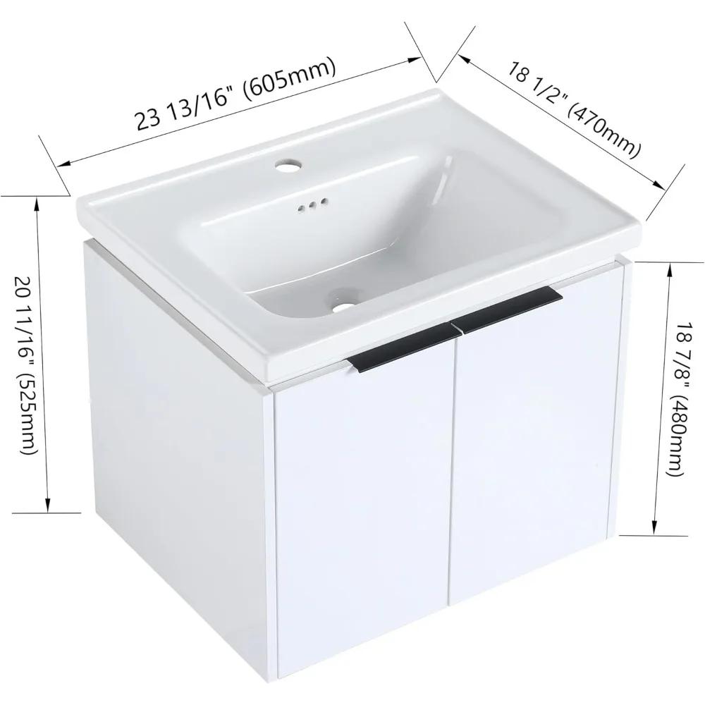 24 vanités de salle de bain flottantes avec lavabo, vanité de salle de bain murale simple de 24 pouc