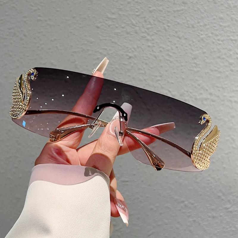 KAMMPT sans monture Y2k lunettes de soleil femmes mode monobloc dégradé nuances 2025 nouveau à la mo