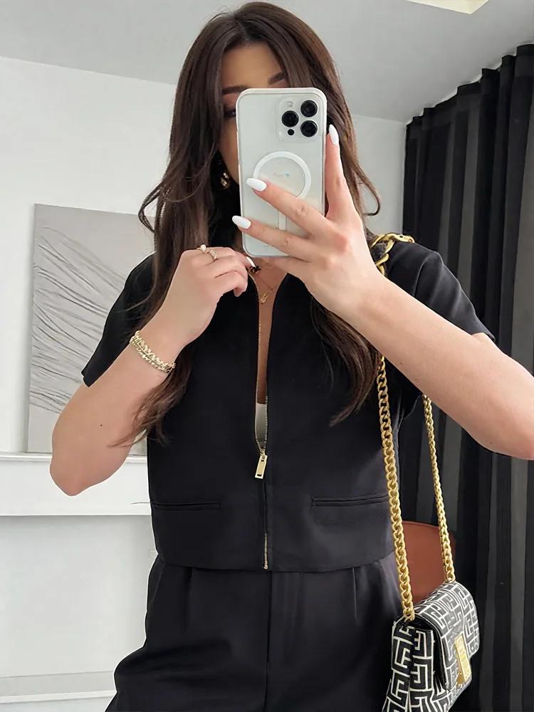 HXAO recadrée femmes vestes avec fermeture éclair vêtements d'extérieur haut été court Cardigan à ma