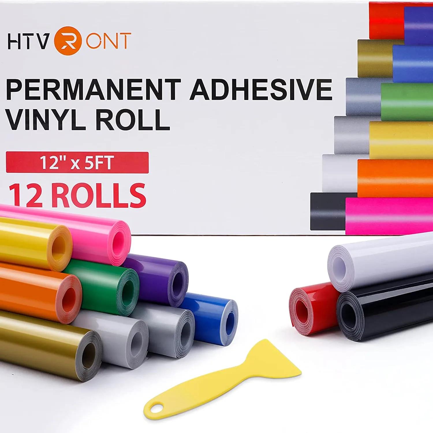 HTVRONT 12 pièces 12X5ft rouleaux de vinyle adhésifs permanents multicolores pour Cricut artisanat b
