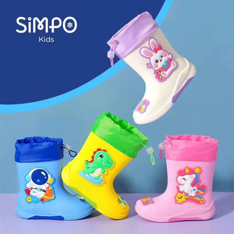 Bottes de pluie mi-mollet pour enfants, antidérapantes, durables avec cordon de serrage pour empêche