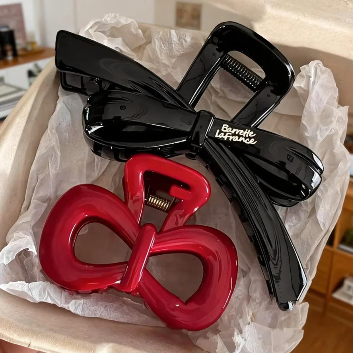 Lot de 2 pinces à cheveux vintage bleues à pois avec nœud rouge, barrettes à griffes de requin, acce