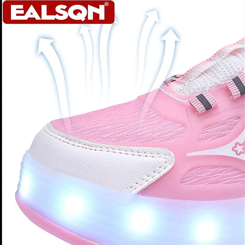 Chaussures de roller à quatre roues avec lumières LED pour enfants, garçons et filles, baskets lumin