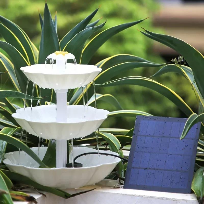 Fontaine d'eau solaire de bain d'oiseaux, fontaine d'aménagement paysager d'eau détachable pour déco