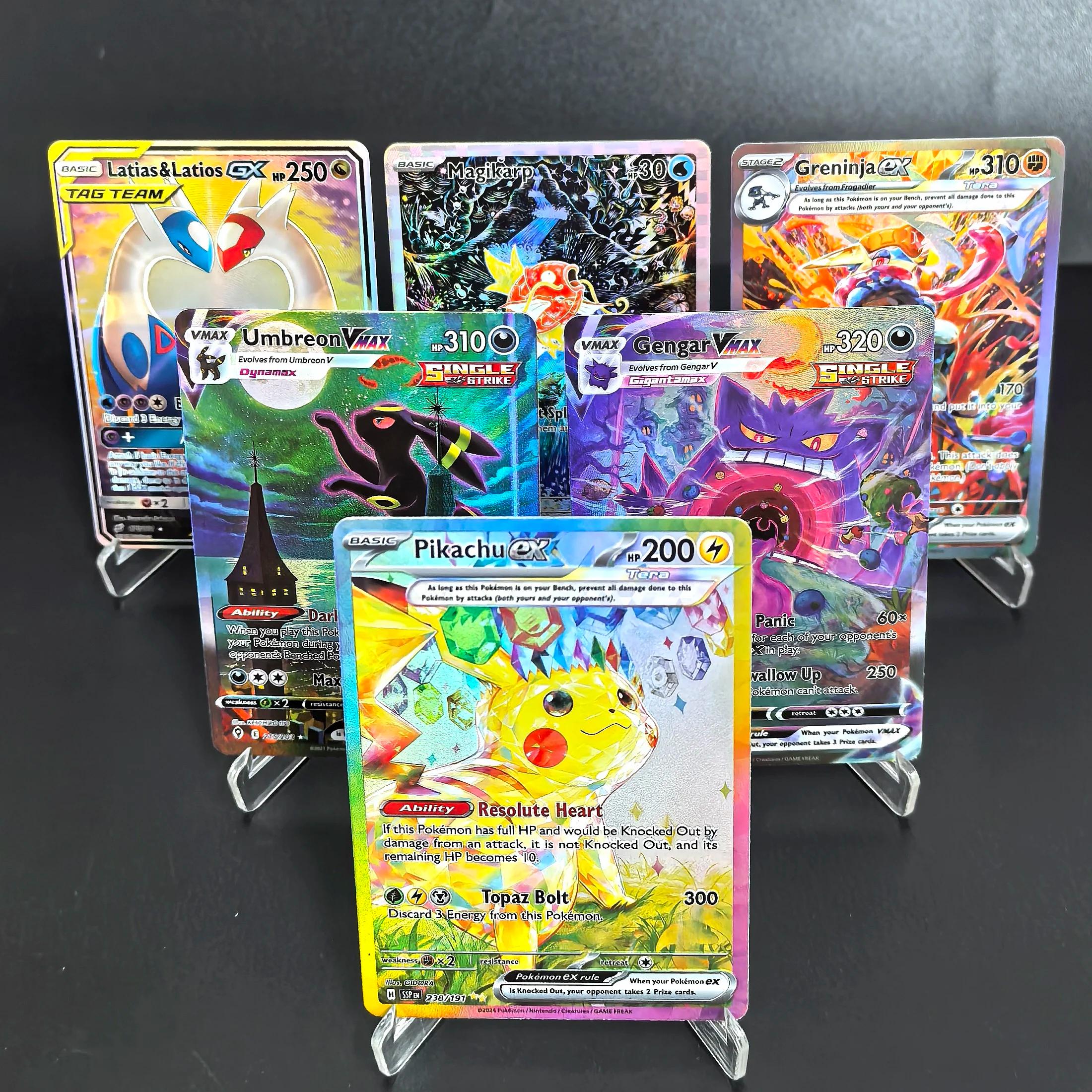 PTCG Pokemon cartes de Collection Pikachu Umbreon Gengar Latias GX EX V MAX RARE auto-fait cartes si