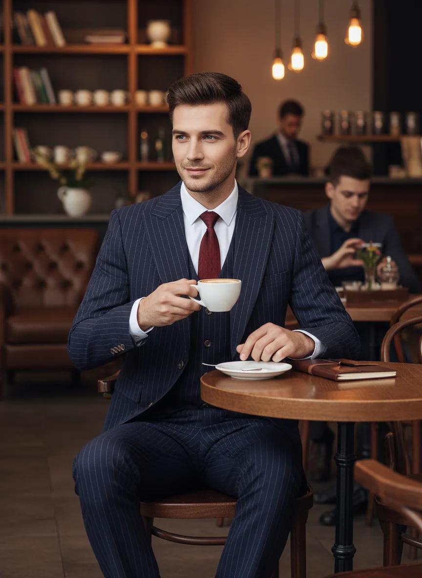 Costume trois pièces rayé ST Cassy pour homme, coupe slim, luxueux et élégant, costume d'affaires po