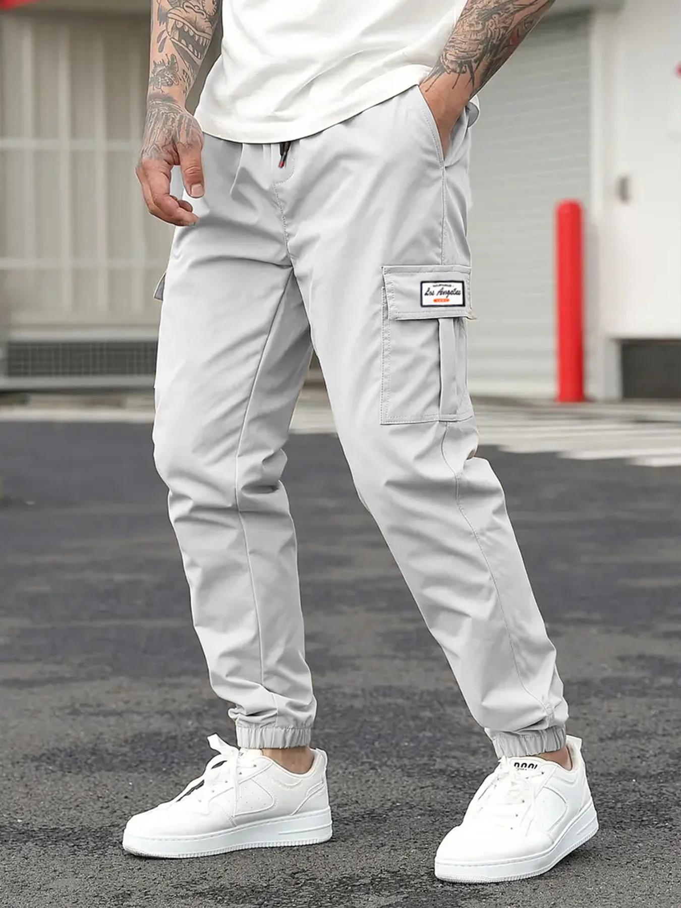 Pantalon Cargo Décontracté Homme Printemps, Pantalon de Jogging Extérieur à Taille Élastique et Cord
