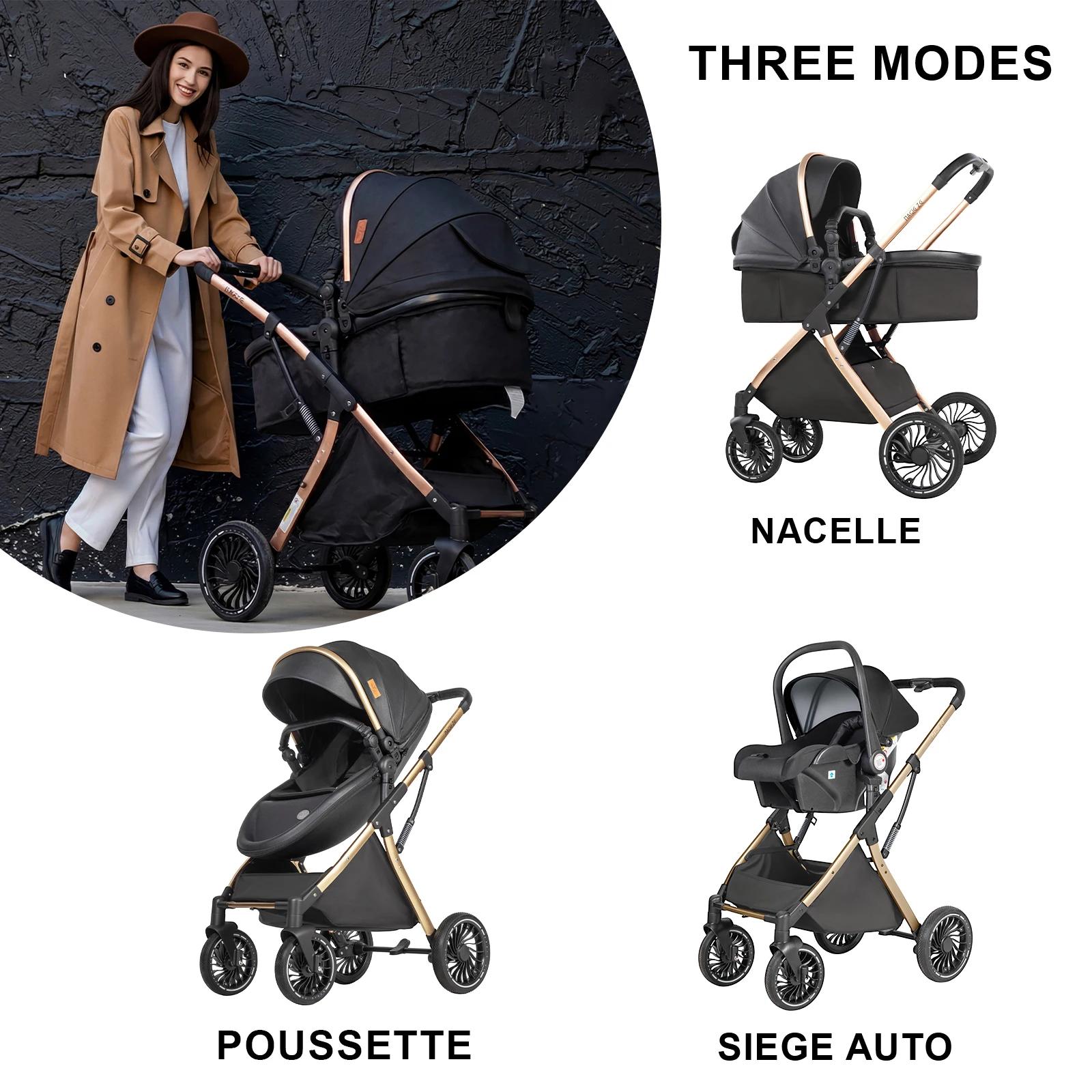 Poussette 3-en-1 pour bébé, système de voyage pliable haute performance, ensemble siège auto et land