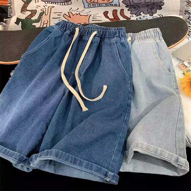 Jean noir Vintage Y2k pour hommes, pantalon large décontracté taille basse, short en jean porté, vêt