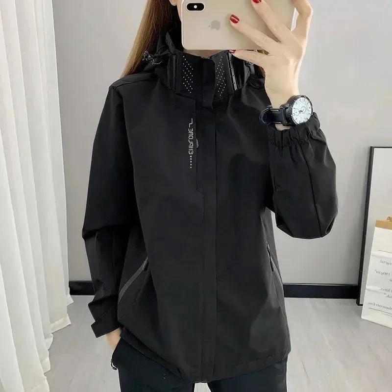 Veste d'extérieur pour femmes, coupe-vent imperméable à capuche, fermeture éclair, randonnée, escala
