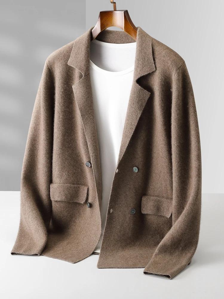 Cardigan en cachemire pour homme, 100% laine mérinos, col de costume, pull doux et chaud, tricot int