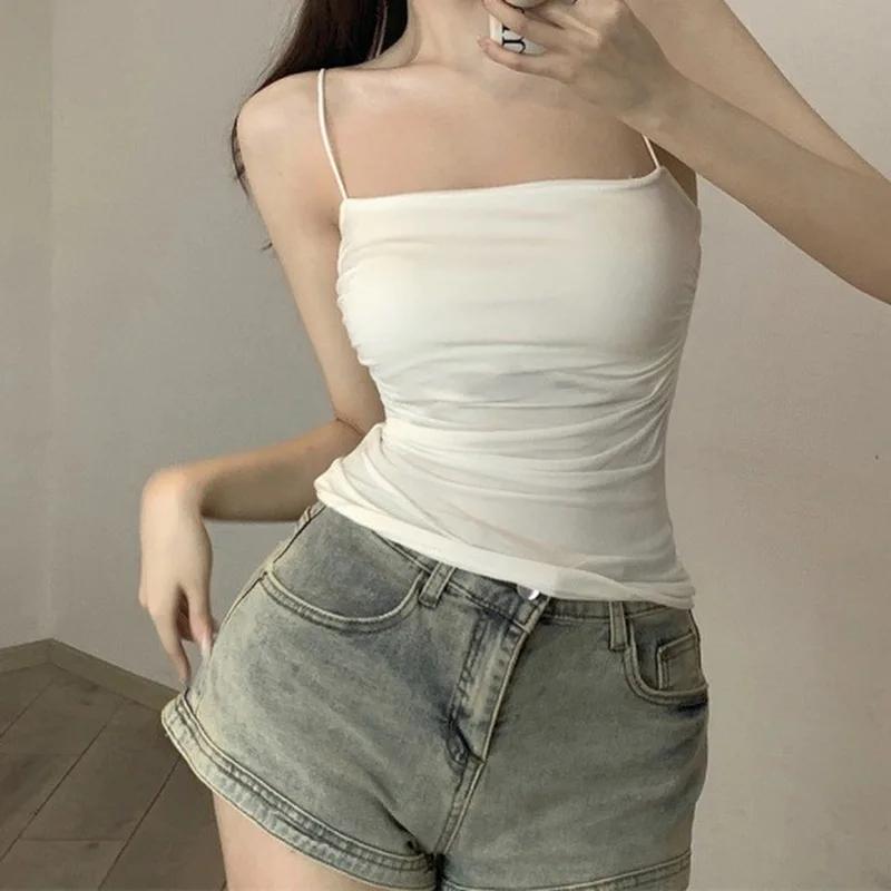 Camisole en émail pour femme, haut court, précieux, document solide, bretelles spaghetti décontracté