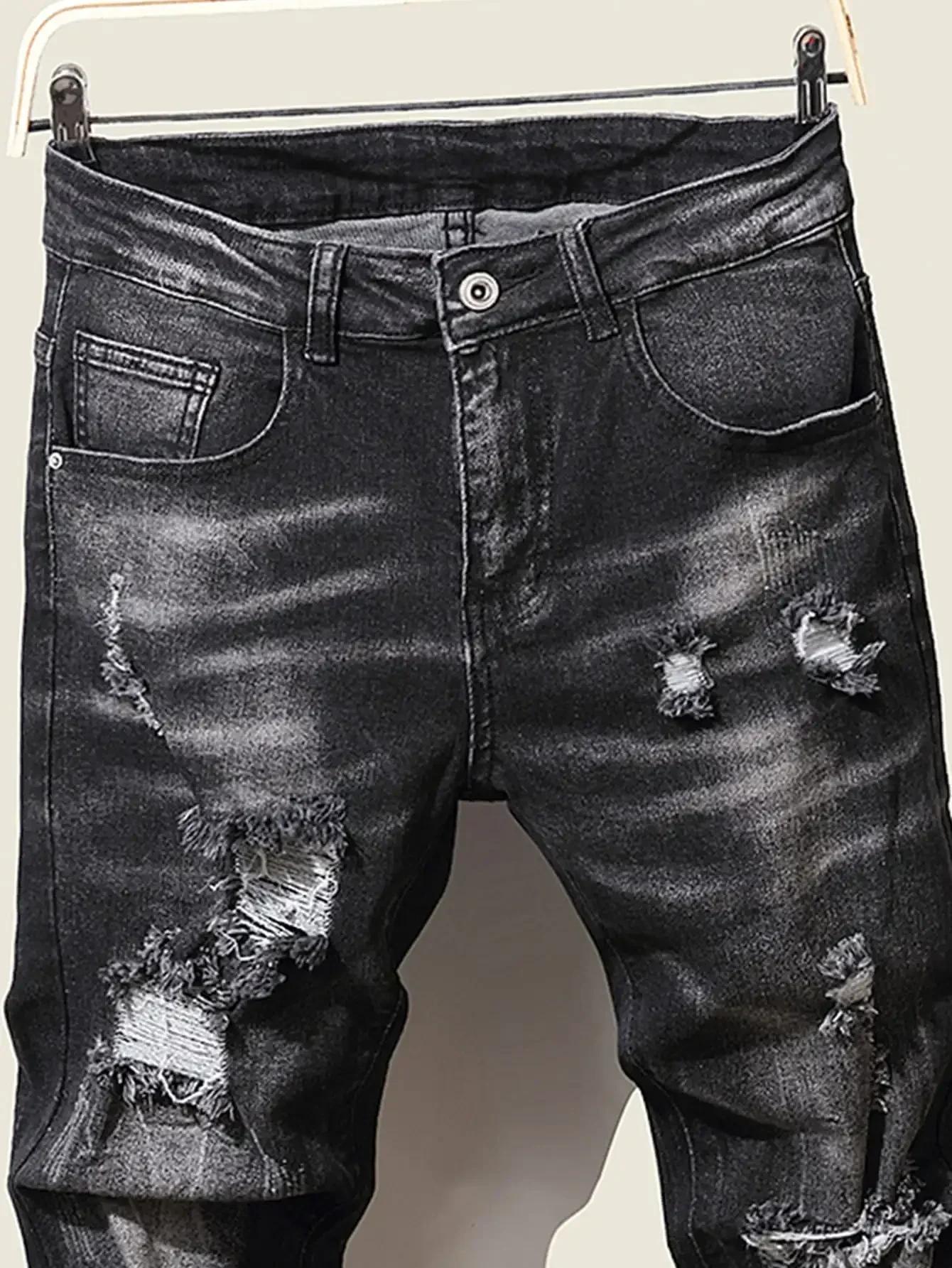 Mode hommes jean pantalon Stretch bleu jean moulant pour hommes décontracté coupe ajustée Denim pant
