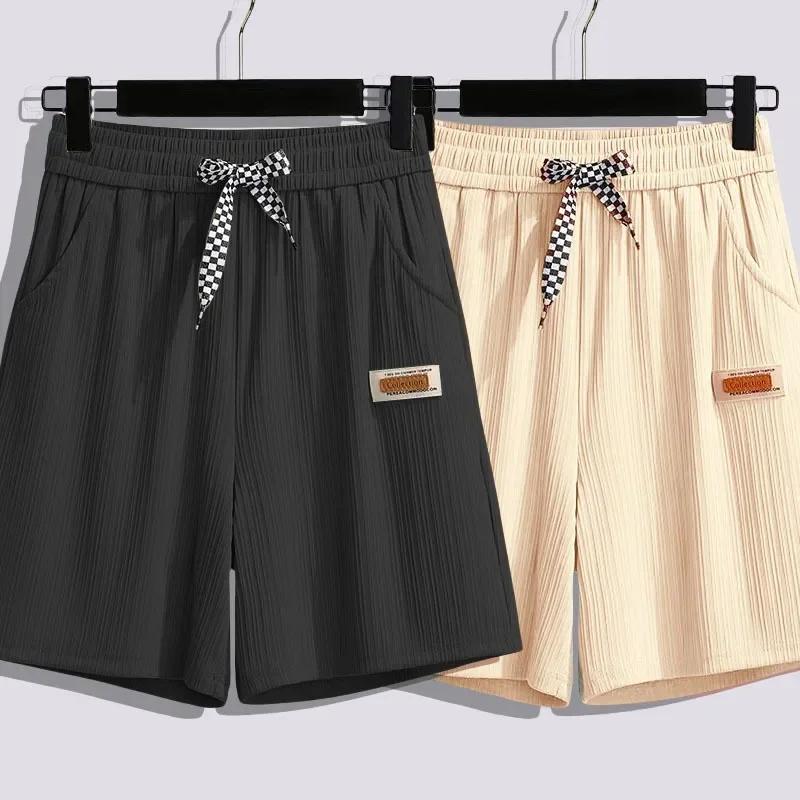 Short d'été en soie glacée pour femmes, pantalon mi-long droit ample taille haute, pantalon décontra