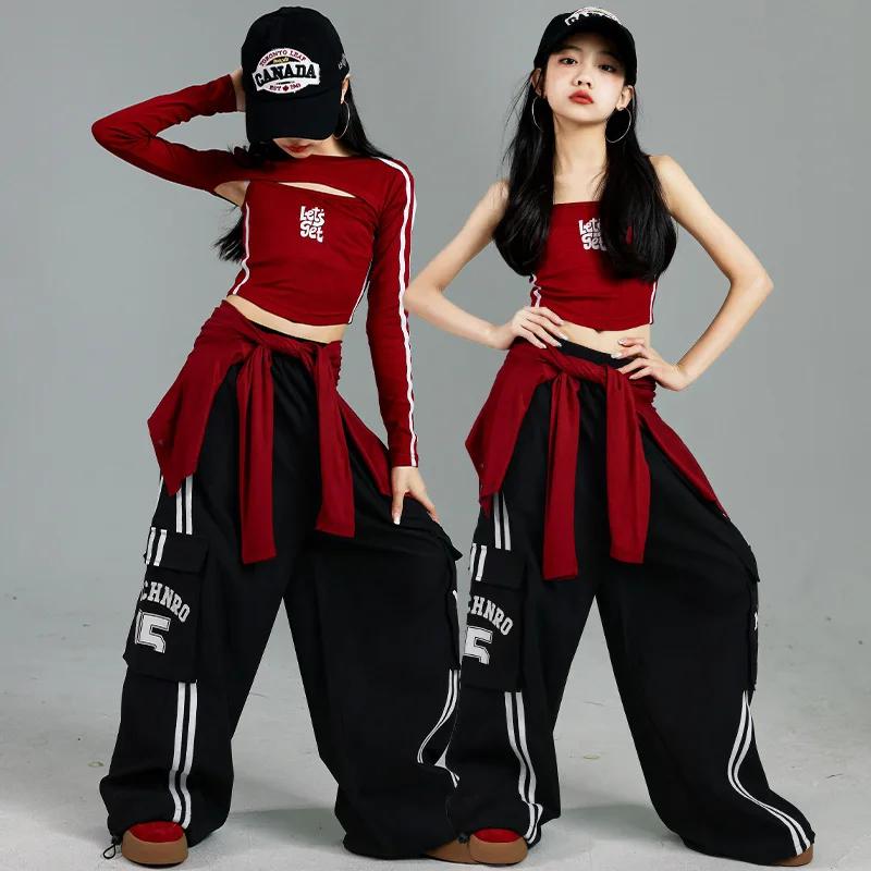 Costume de spectacle de danse Jazz pour filles, Costume d'entraînement Hip-hop rouge, Costume de pho
