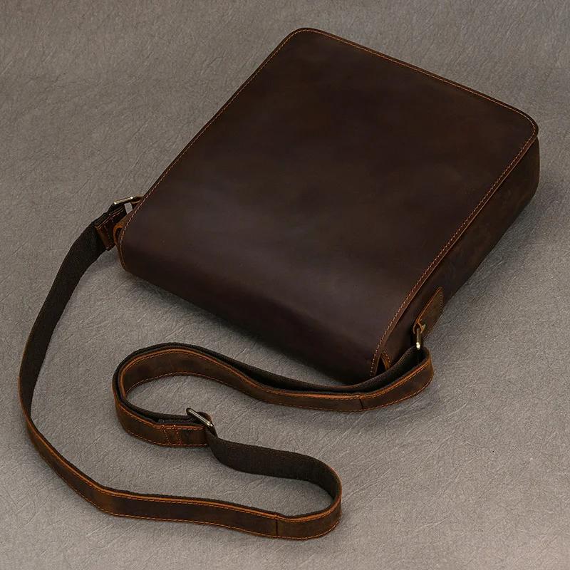 Sac messager Vintage en cuir véritable pour hommes, sac à bandoulière épais en cuir de vache, petit 
