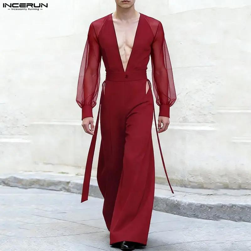Combinaisons pour hommes INCERUN, style streetwear, à manches longues, col en V, transparentes, avec