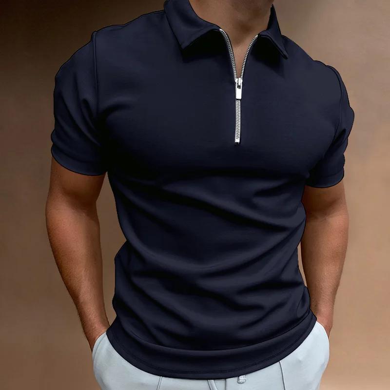 Polo d'été à manches courtes pour hommes, couleur unie, col rabattu, fermeture éclair, t-shirts et d