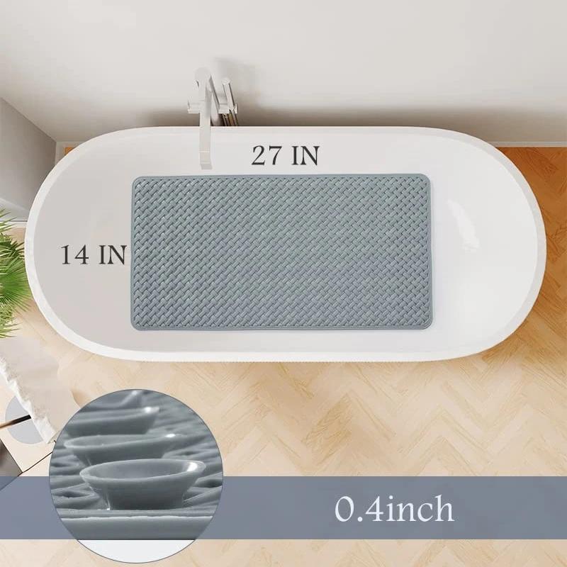 Tapis de bain antidérapant avec ventouse et trou de vidange, tapis de douche doux lavable en Machine