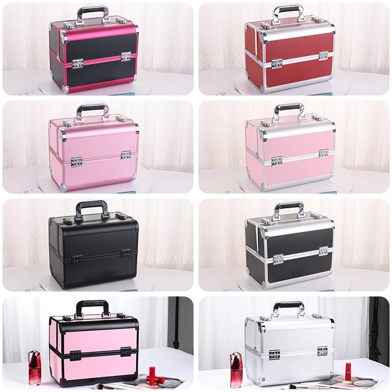 Boîte de Train de maquillage avec 4 plateaux réglables professionnels, boîte de rangement de maquill