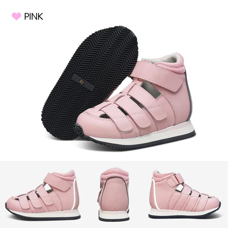 Ortoluckland enfants chaussures garçons été orthopédique en cuir véritable soutien de la voûte plant