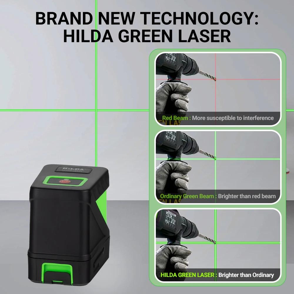 HILDA 2 Lignes Niveau Laser Auto Nivellement Vert Poutres Laser Horizontal Ligne Croisée Verticale M