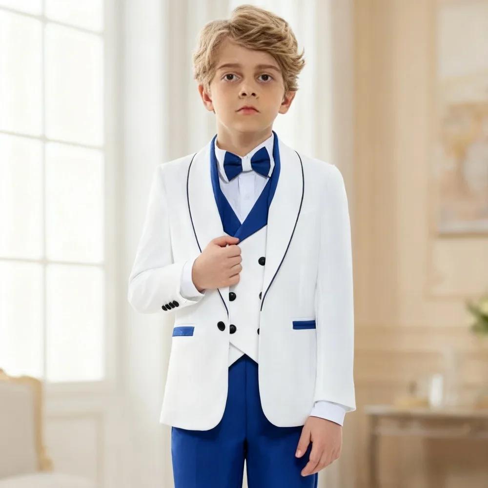 Ensemble de smoking classique blanc et bleu roi pour garçons de 3 à 14 ans – Costume de communion av