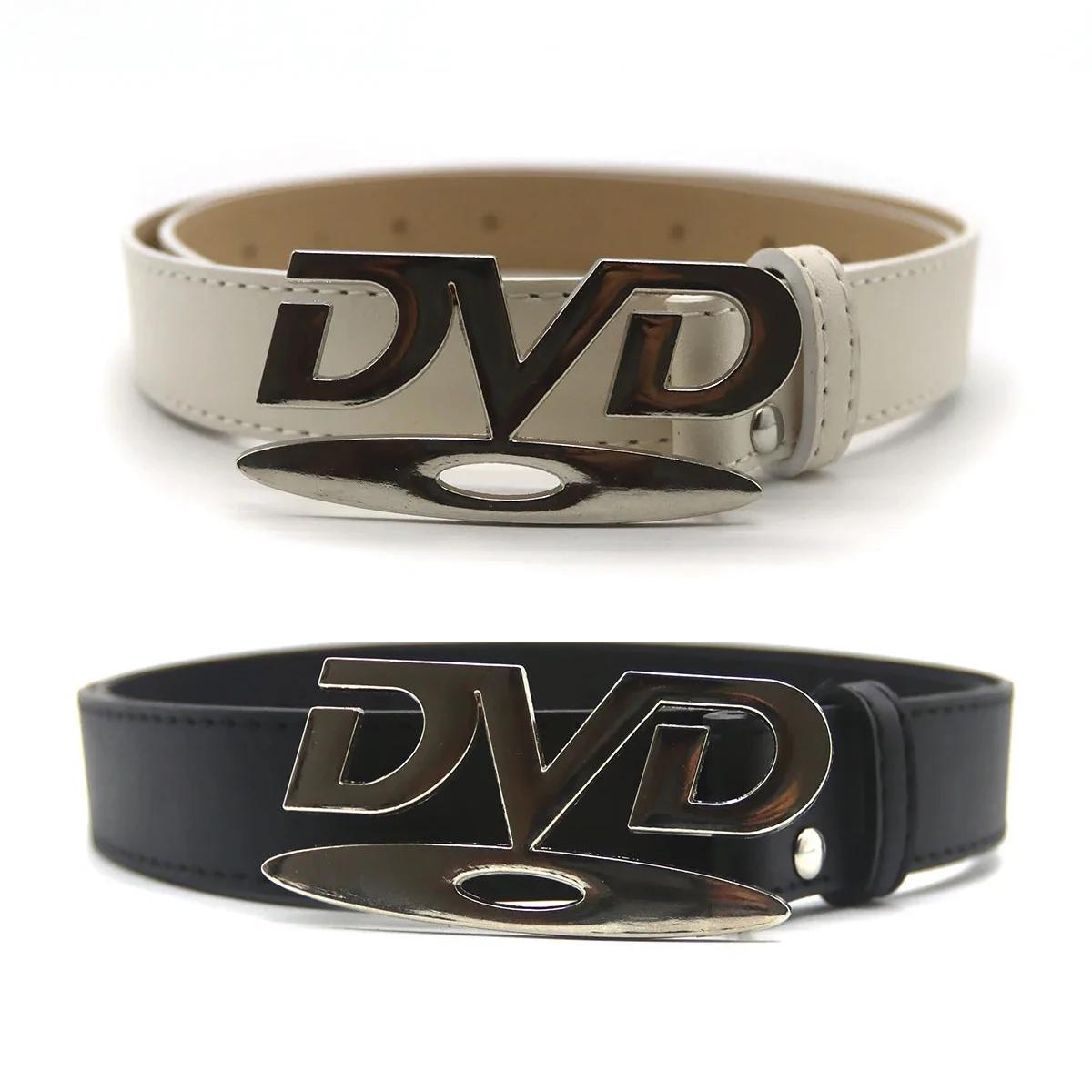 Ceinture unisexe à boucle DVD nostalgique, polyvalente, noire et blanche, décorative, pour hommes et