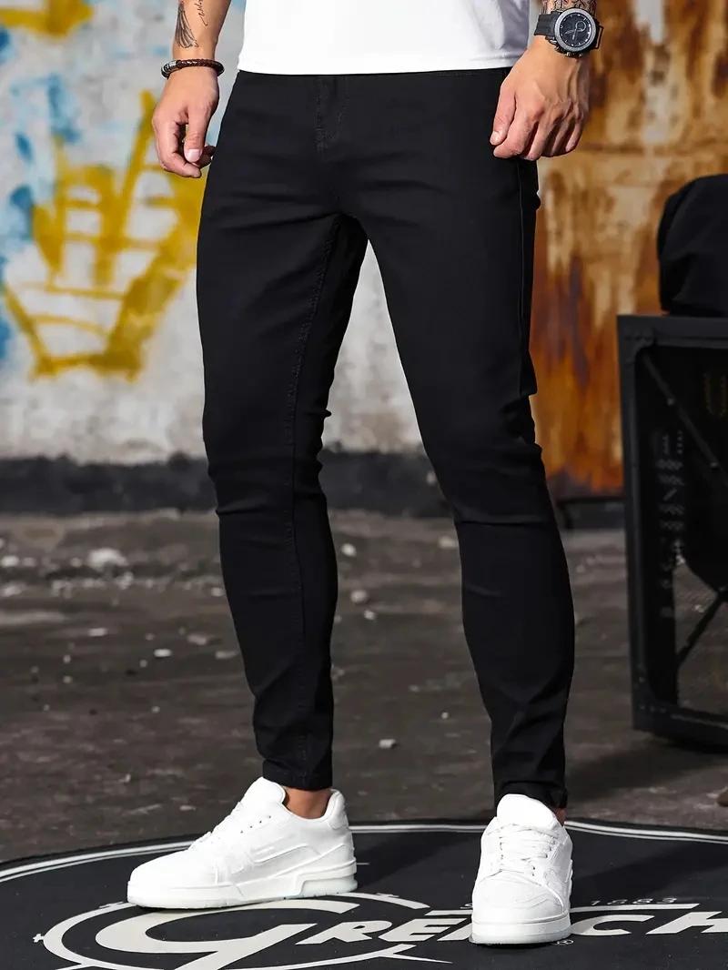 Homme pantalon rétro lavage fermeture éclair Stretch jean décontracté coupe ajustée pantalon mâle gr