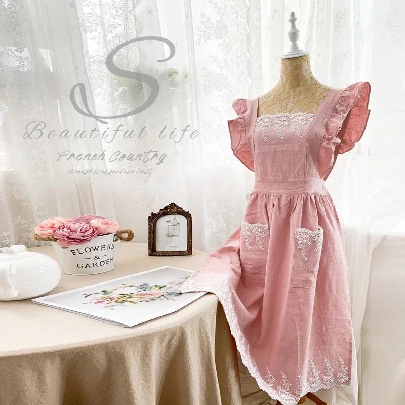 Femmes femmes tablier coton lin tabliers robe jardin café cuisine fleuriste palais Style Vintage mod