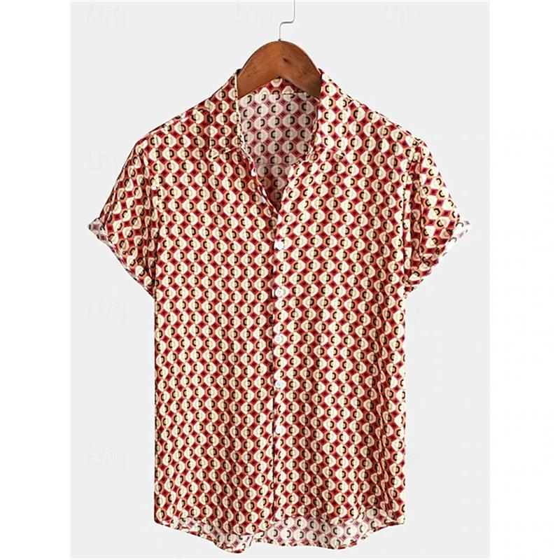 Chemise à manches courtes pour hommes, rétro classique des années 70, décontractée, avec boutons à r