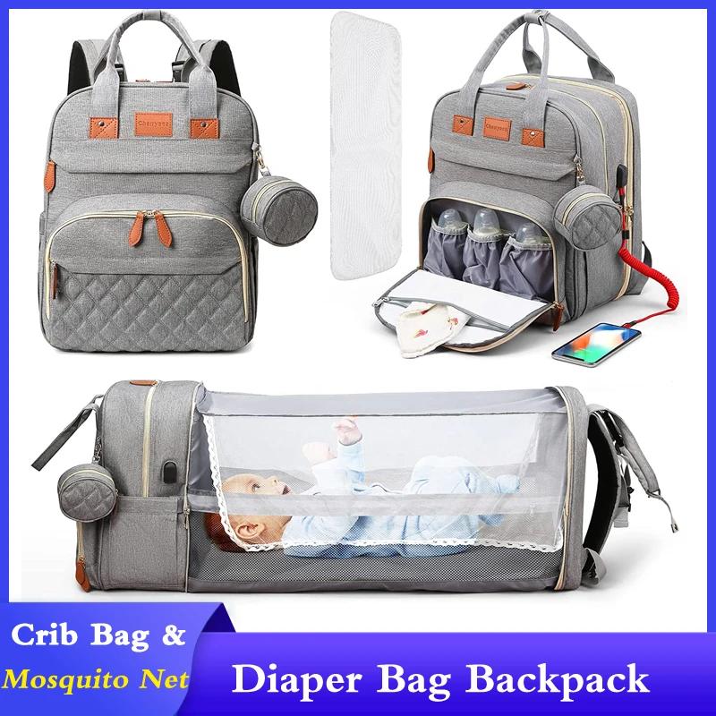 Sac à dos à couches 3 en 1 pour bébé, pliable, lit de bébé, sac de voyage étanche avec chargement US