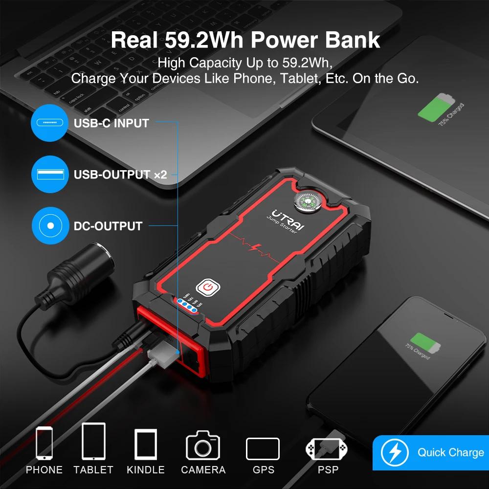 UTRAI – démarreur de saut de voiture, chargeur Portable, dispositif de démarrage automatique 12V, ba