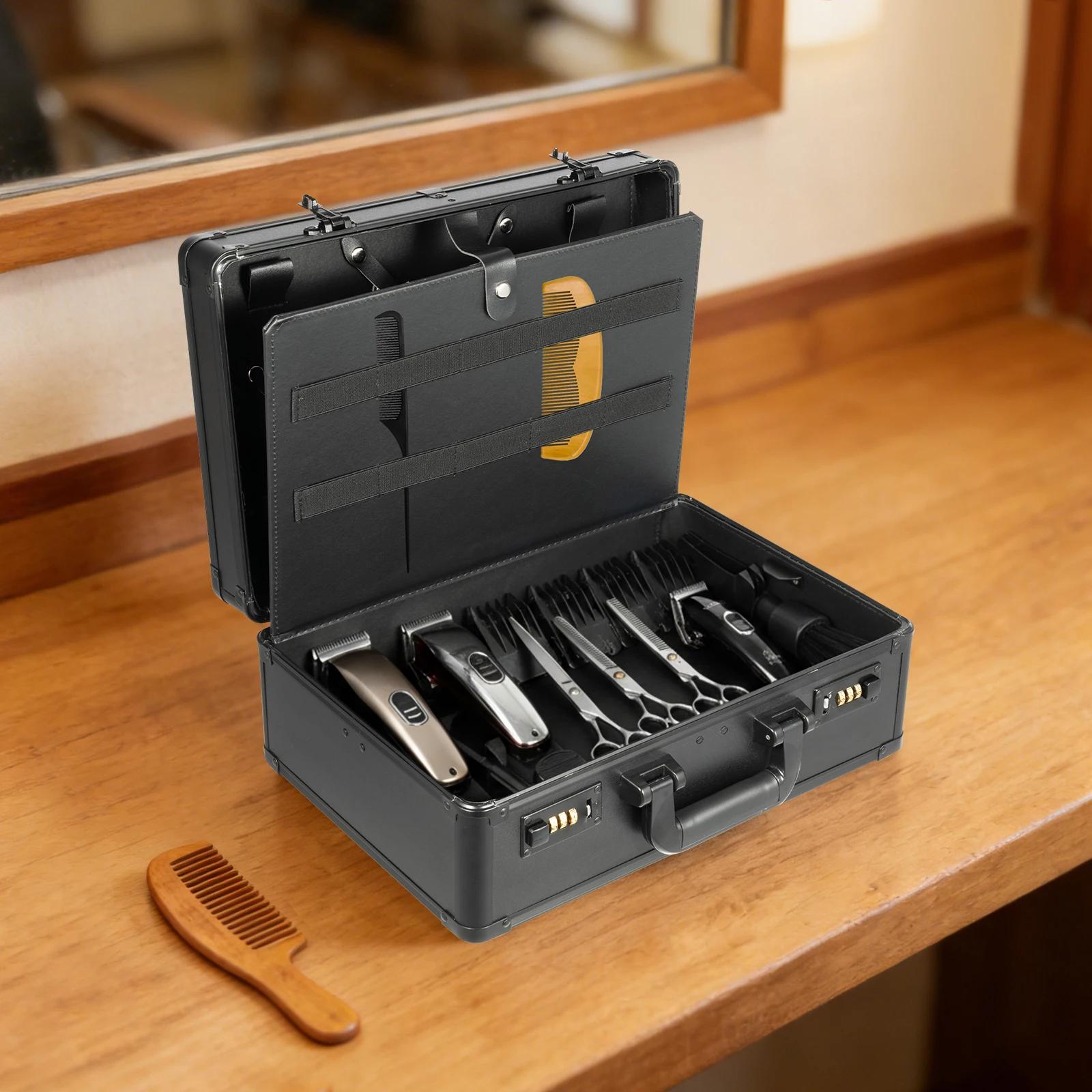 Boîte à outils de coiffure professionnelle multicouche noire, étui de rangement pour barbier, organi
