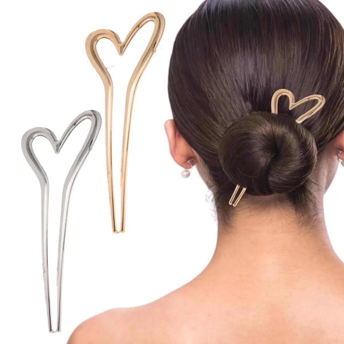 Épingles à cheveux françaises pour femmes, 1 pièce, en alliage doré en forme de U, poignée magique, 