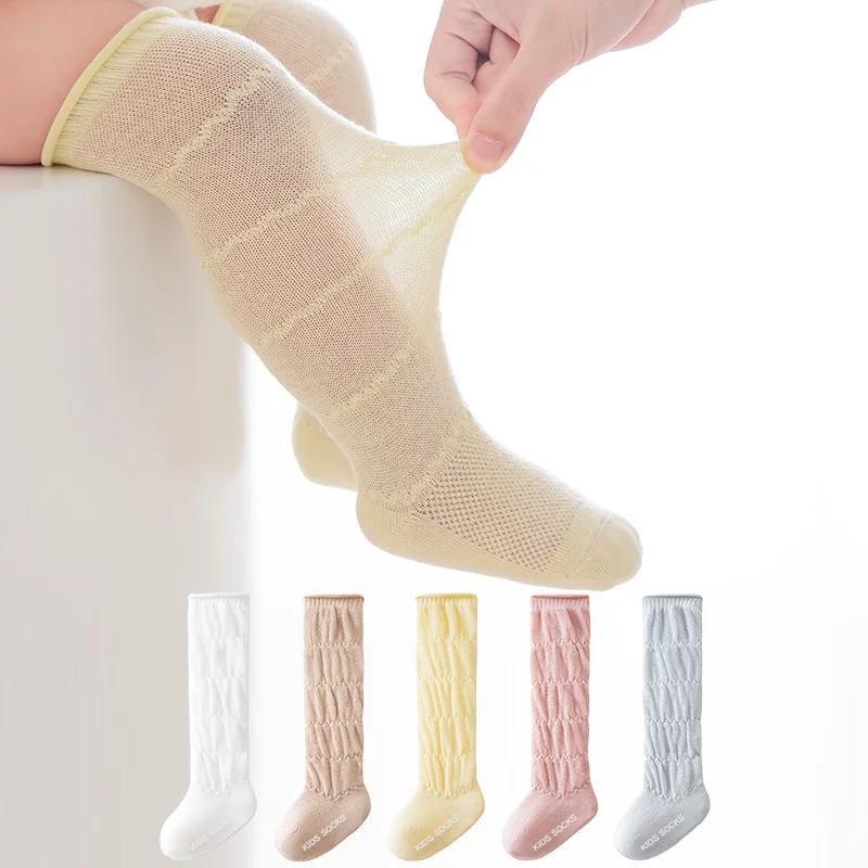Chaussettes d'été longues ajourées pour bébé, maille respirante en coton, chaussettes hautes aux gen