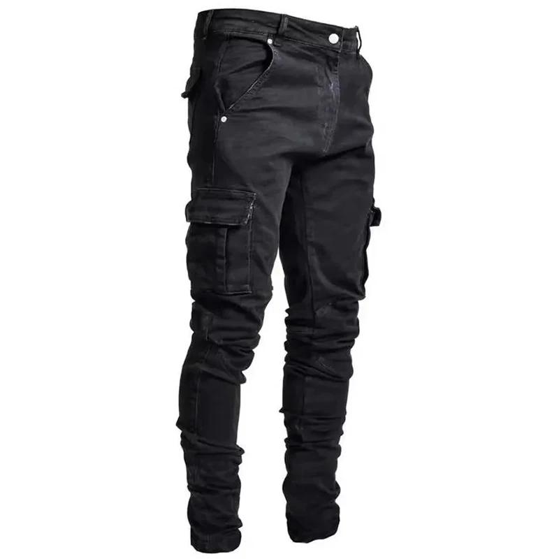 Jean Cargo Slim Fit pour Homme, Pantalon en Denim, Multi-poches, artificiel astique, Jogging, Hip Ho
