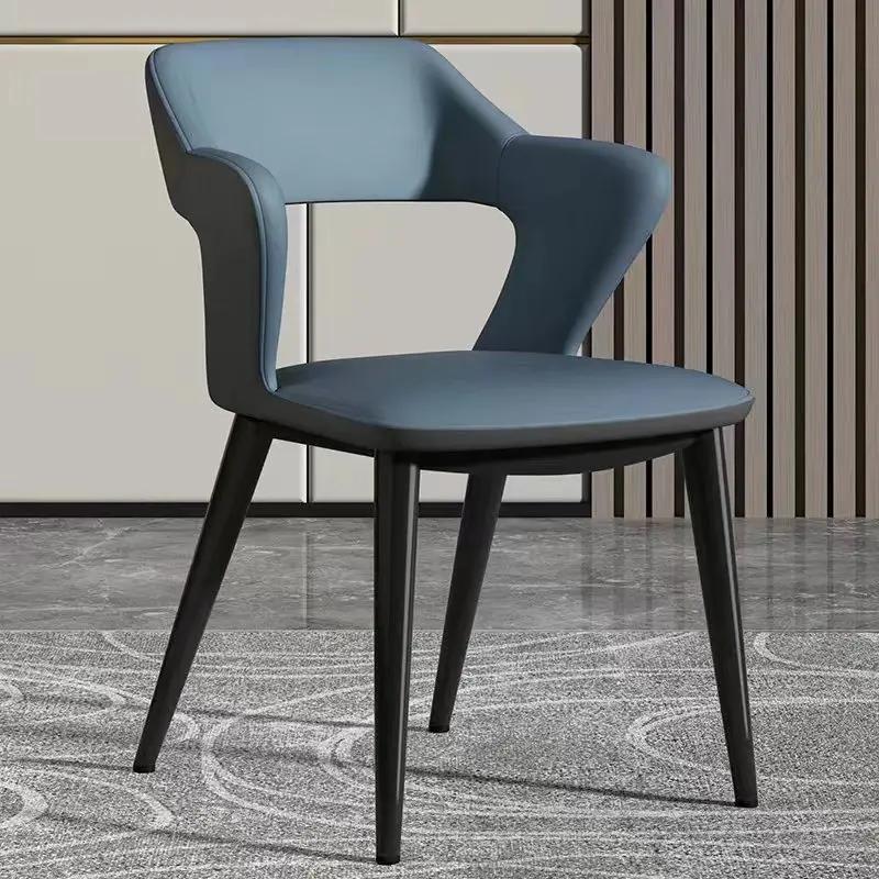 Chaise de salle à manger en cuir de Style français avec dossier, Design creux, adaptée au Clubhouse,