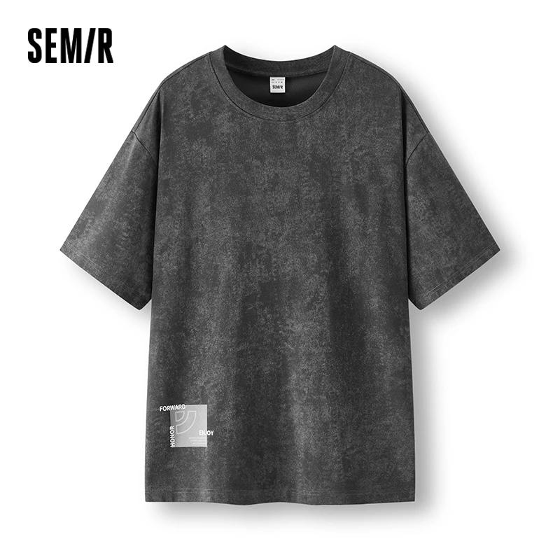 T-shirt Homme Semir 2026 en Maille Imprimée Effet Denim Batik, Col Rond Ample, Décontracté, Tendance