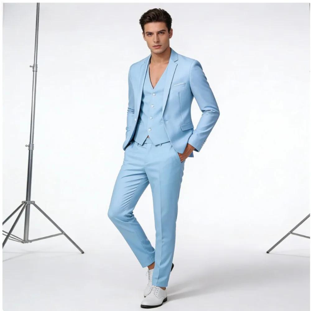 Costume pour homme de style coréen, deux pièces, coupe ajustée, formel, pour mariage, tenue de témoi