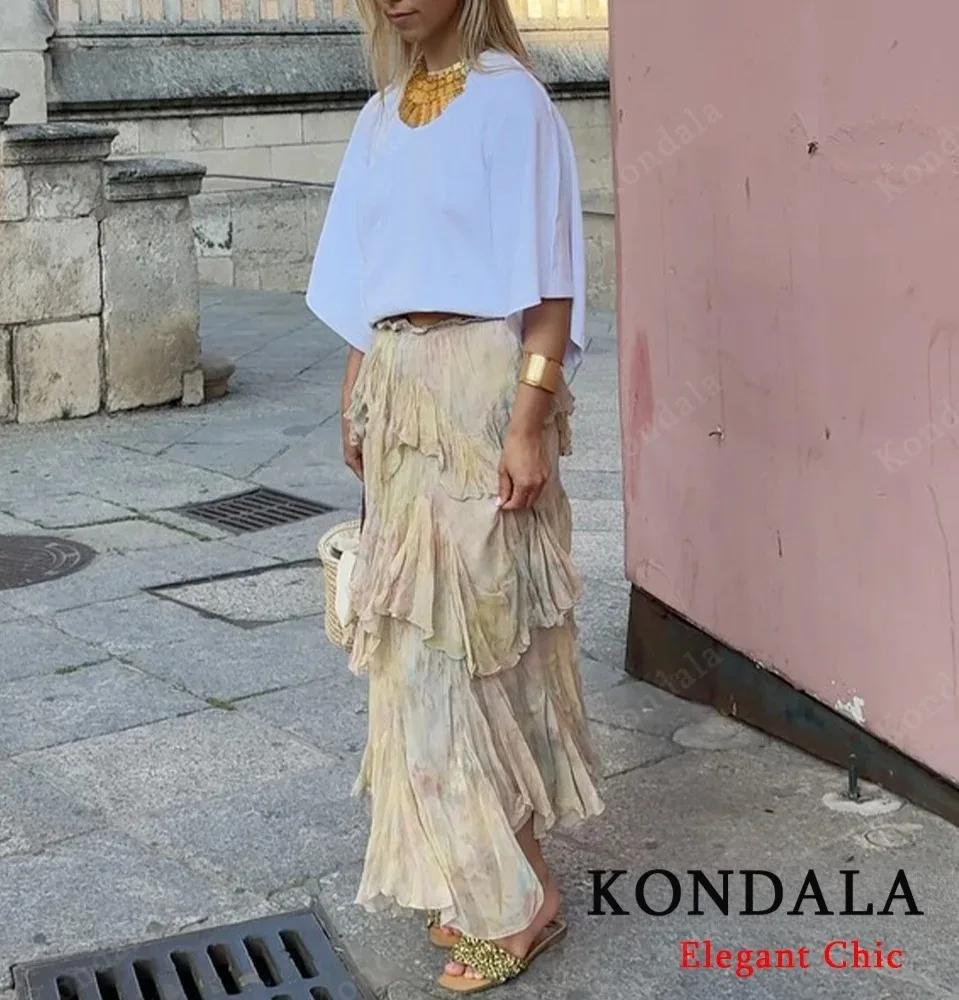 KONDALA femmes élégant Hippie jupe dégradé imprimé à plusieurs niveaux à volants jupes longues 2025 